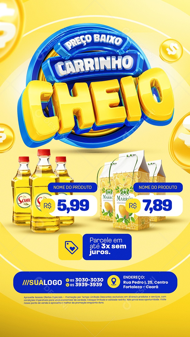 Story Tabloide Preço Baixo Carrinho Cheio Supermercado Produtos Social Media PSD Editável