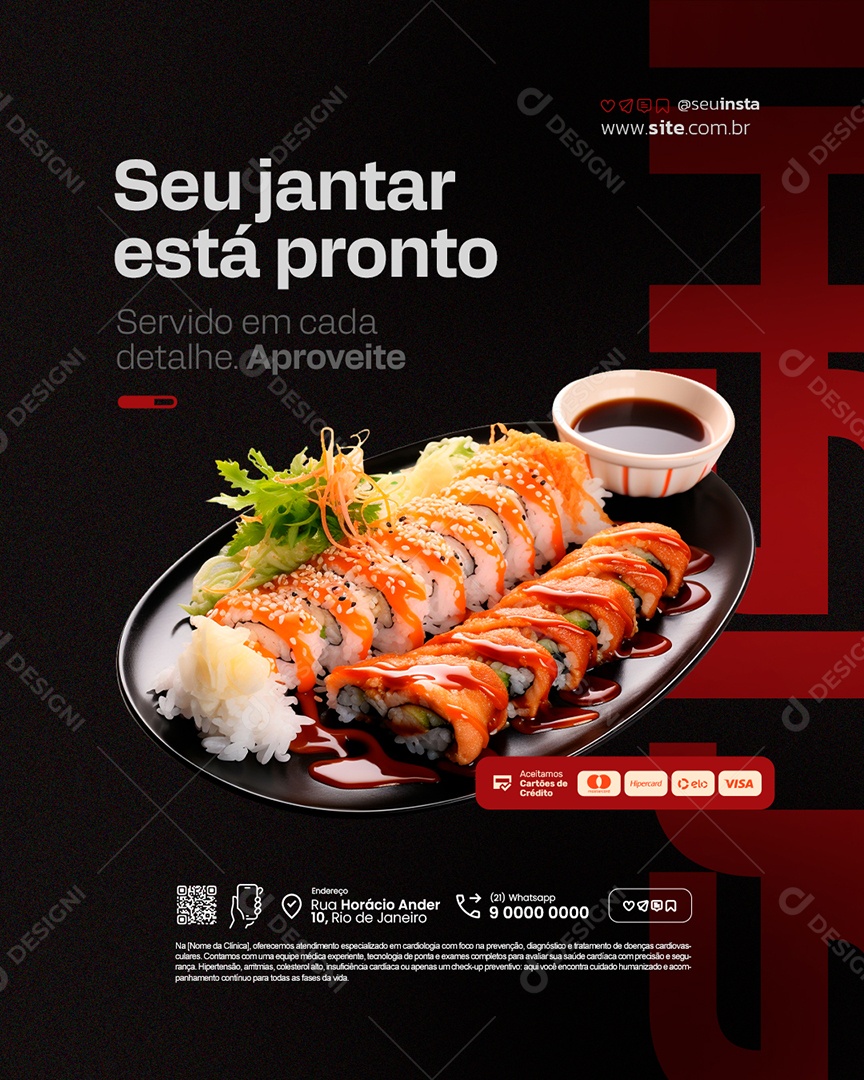 Restaurante Japonês Seu Jantar Está Pronto Social Media PSD Editável