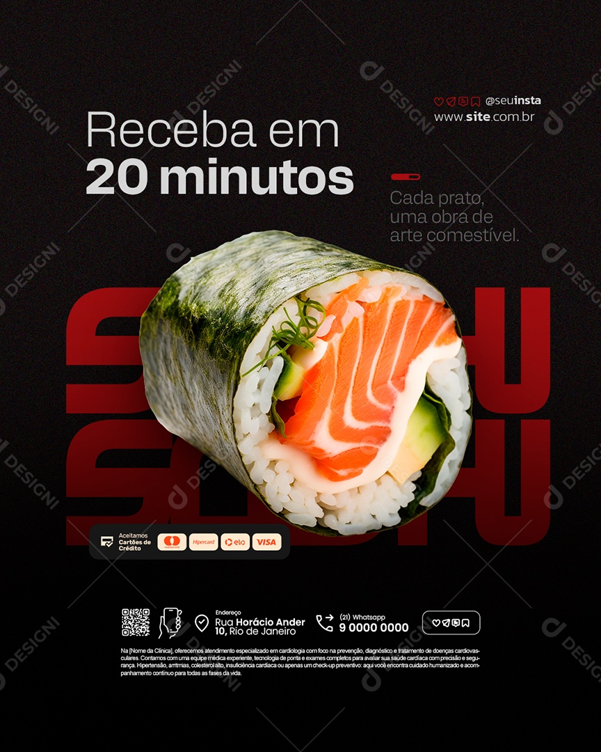 Restaurante Japonês Receba em 20 Minutos Social Media PSD Editável