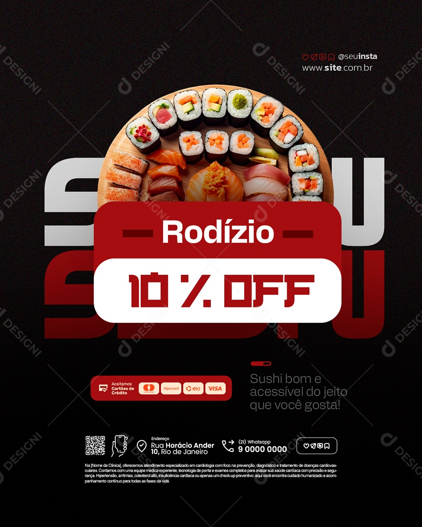 Restaurante Japonês Rodízio 10% Off Social Media PSD Editável