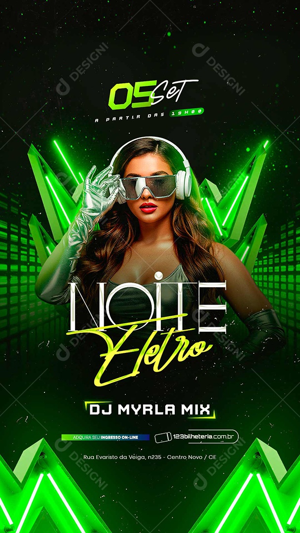 Story Flyer Noite Eletro DJ Myrla Mix Social Media PSD Editável