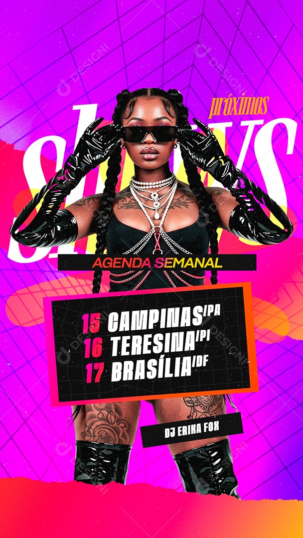 Story Flyer Agenda Semanal Próximos Shows DJ Erika Fox Social Media PSD Editável
