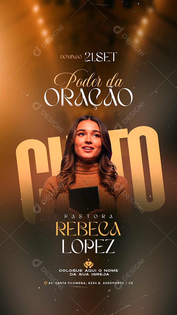 Story Flyer Gospel Poder da Oração Culto Social Media PSD Editável