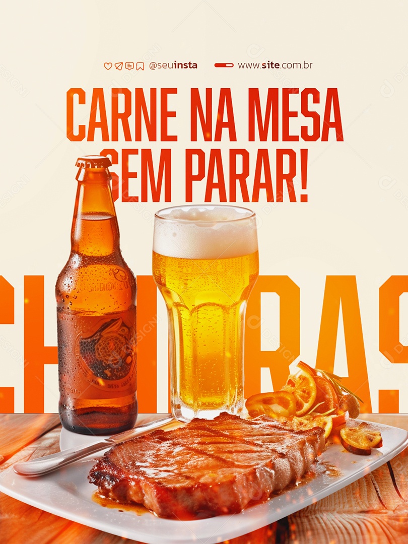 Churrascaria Carne na Mesa Sem Parar Social Media PSD Editável