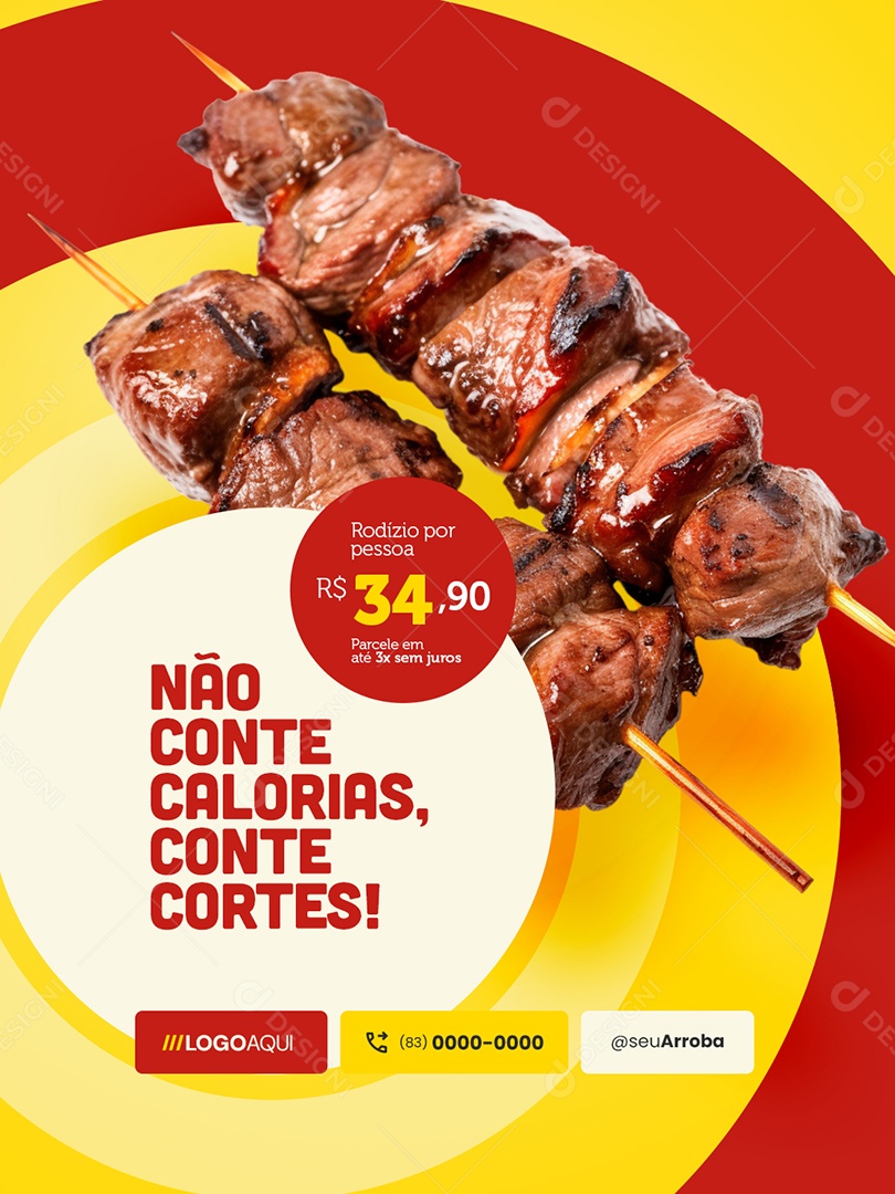 Churrascaria Não Conte Calorias Conte Conrtes Social Media PSD Editável