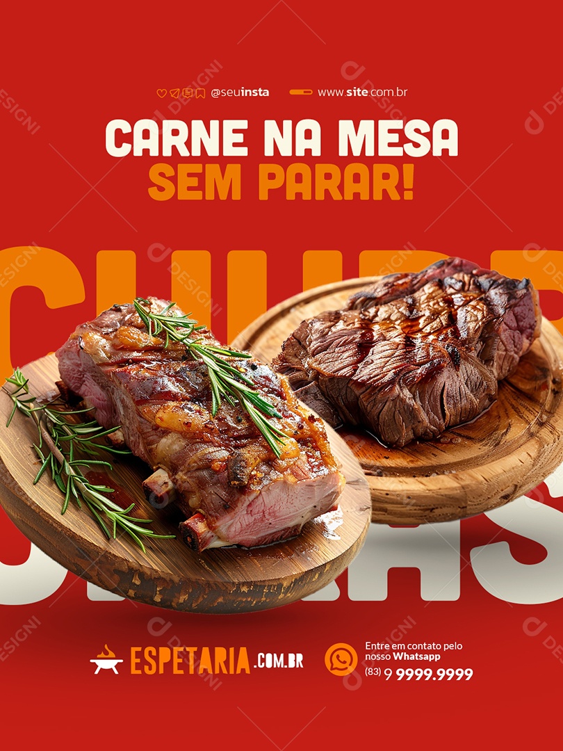 Churrascaria Carne na Messa Sem Parar Social Media PSD Editável