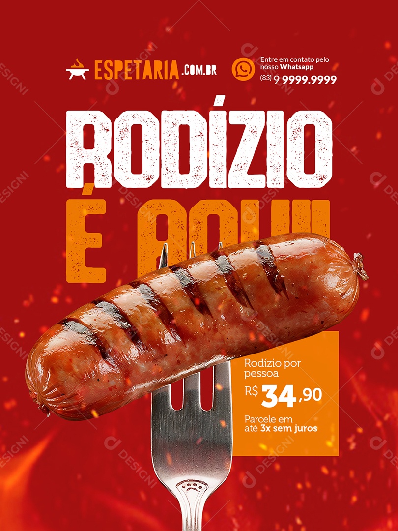 Churrascaria Rodízio é Aqui Social Media PSD Editável