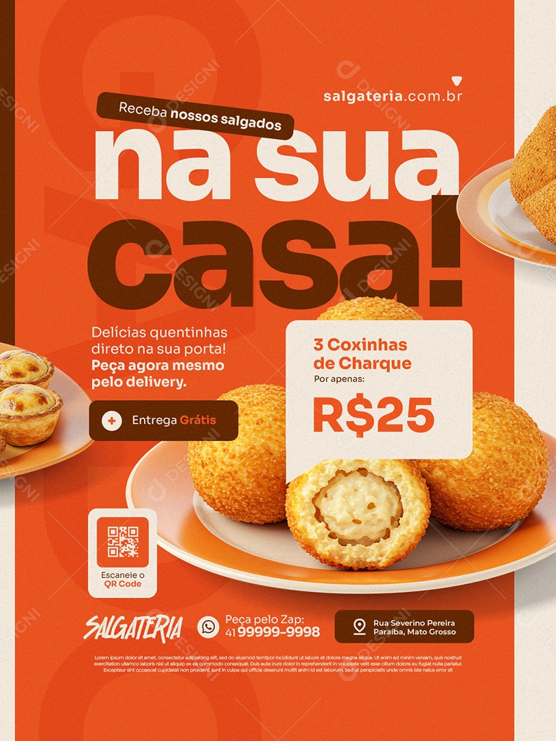 Salgateria Receba Nossos Salgados na Sua Casa Social Media PSD Editável