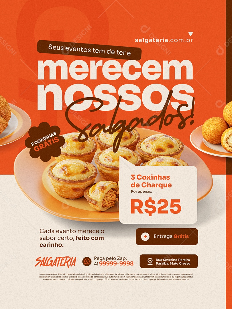 Salgateria Seus Eventos Tem de Ter e Merecem Nossos Salgados Social Media PSD Editável