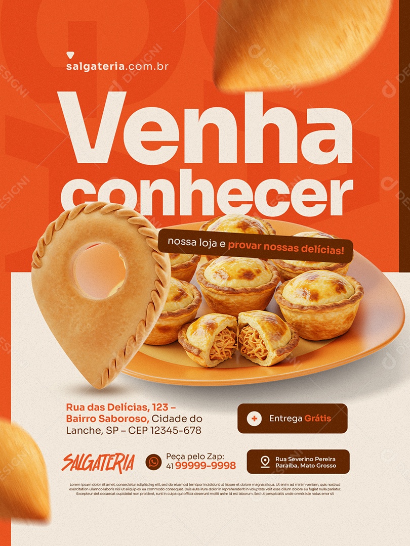 Venha Conhecer Nossa Salgateria Social Media PSD Editável