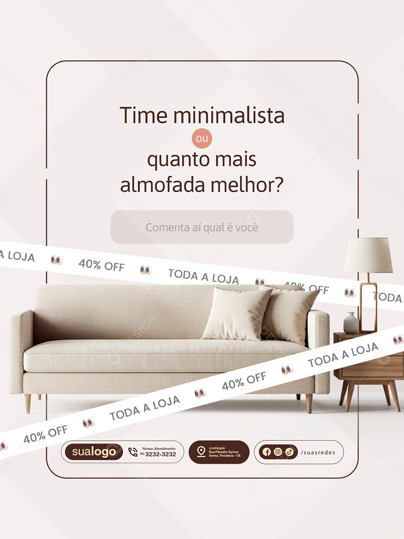 Decoração Time Minimalista Quanto Mais Almofada Melhor Social Media PSD Editável
