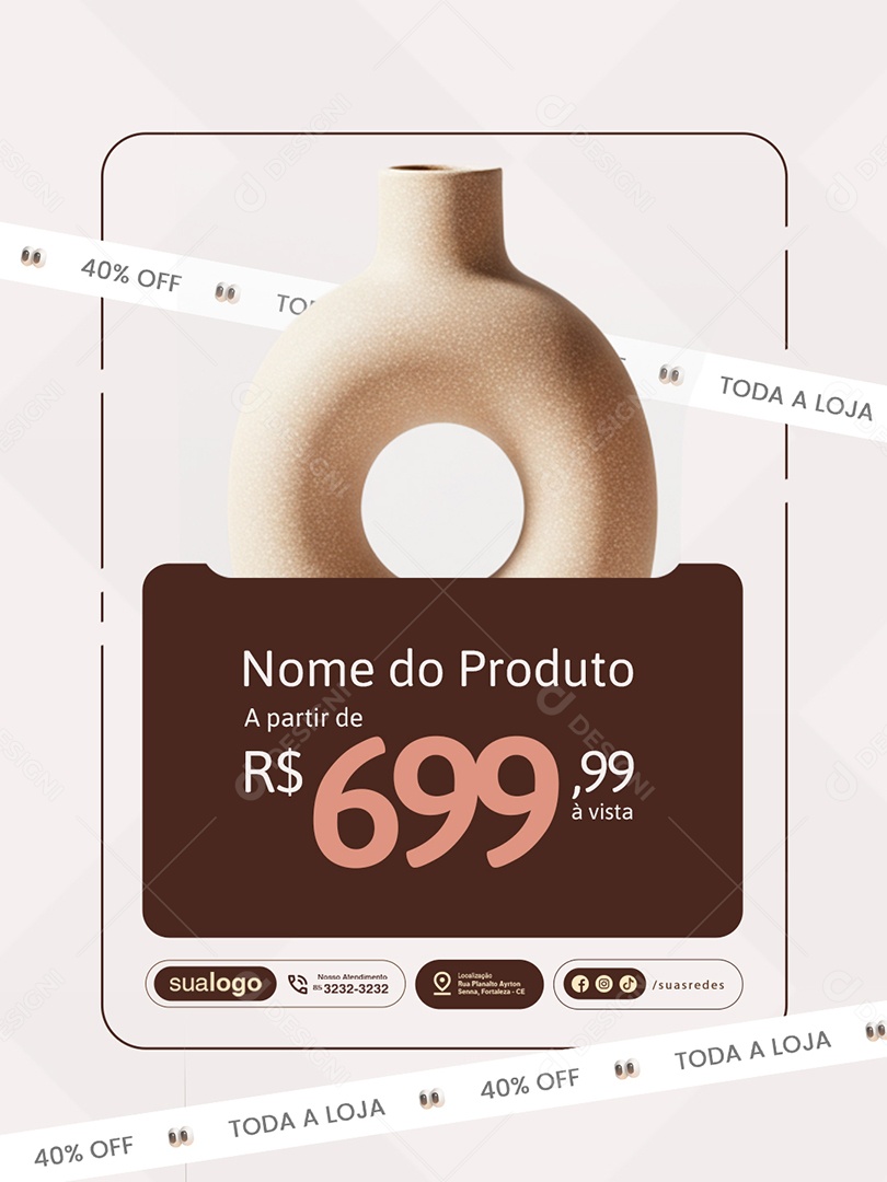 Decoração Vaso 40% Off Social Media PSD Editável