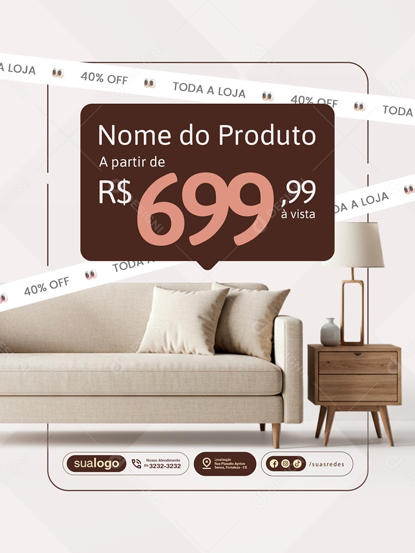 Decoração Toda a Loja 40% Off Social Media PSD Editável