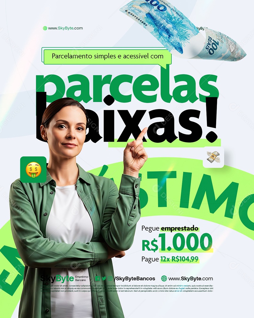 Empréstimo Parcelamento Simples e Acessível com Parcelas Baixas Social Media PSD Editável