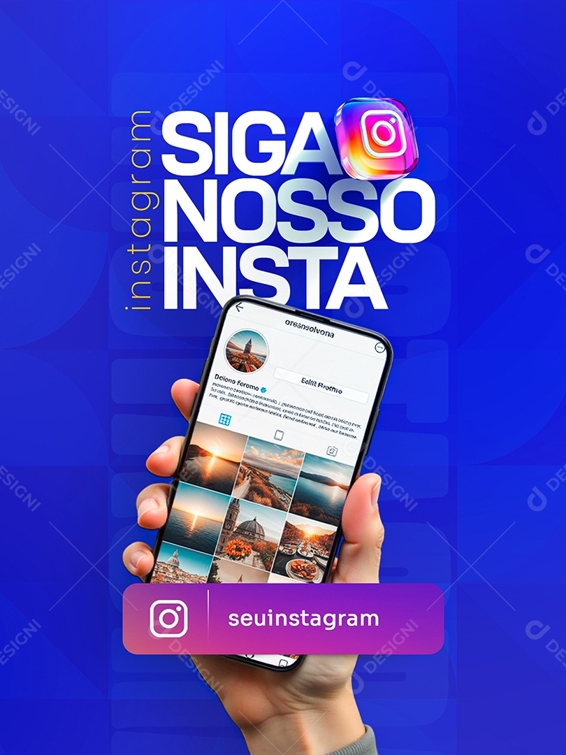 Siga Nosso Instagram Azul Feed Social Media PSD Editável