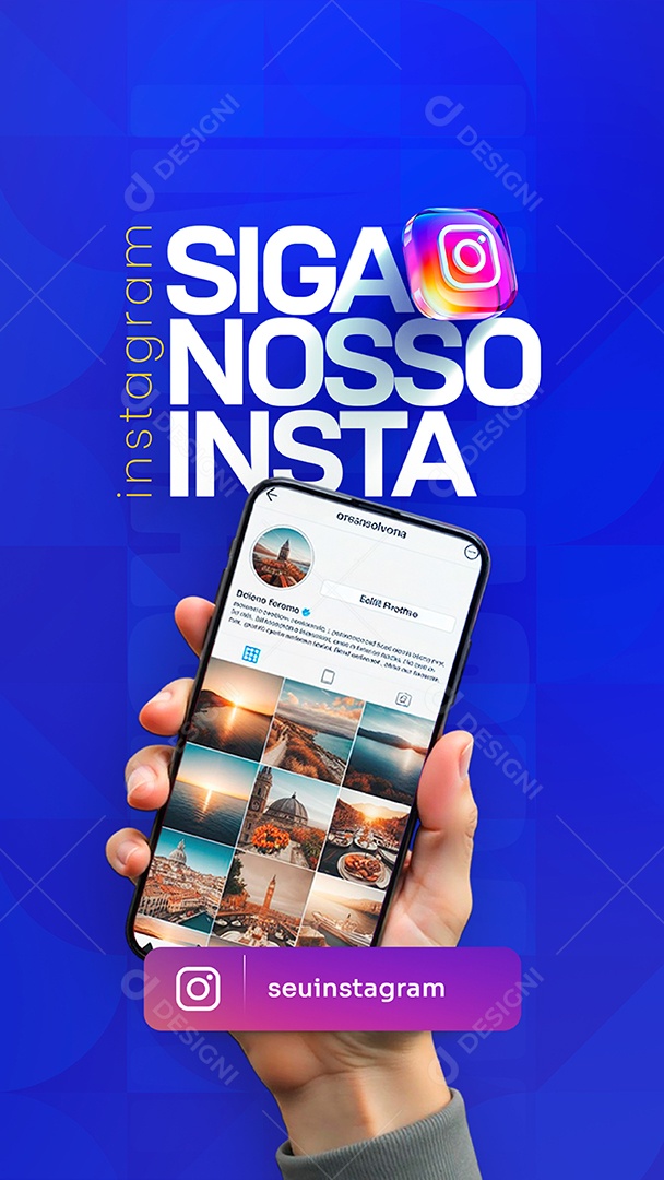Siga Nosso Instagram Azul Story Social Media PSD Editável