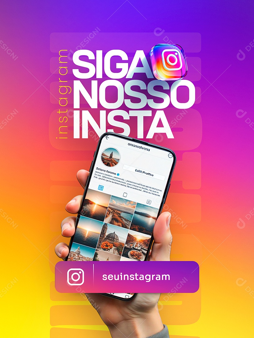 Siga Nosso Instagram Colorido Feed Social Media PSD Editável