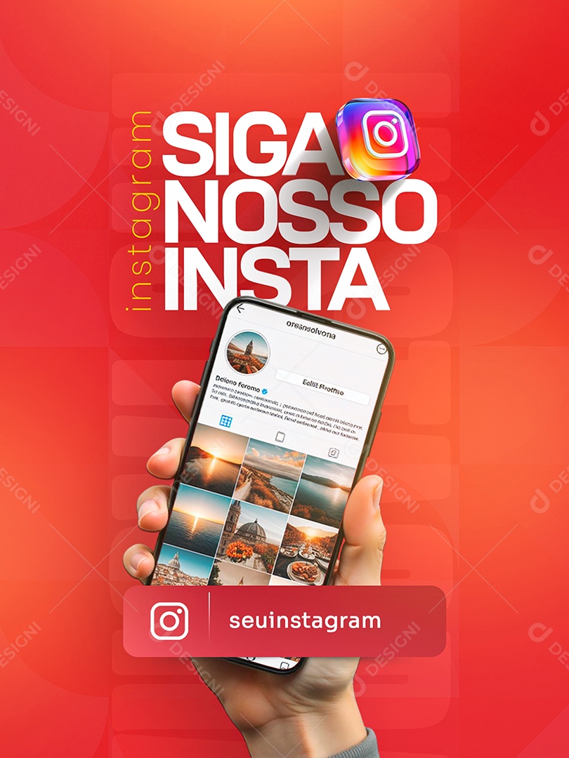 Siga Nosso Instagram Vermelho Feed Social Media PSD Editável