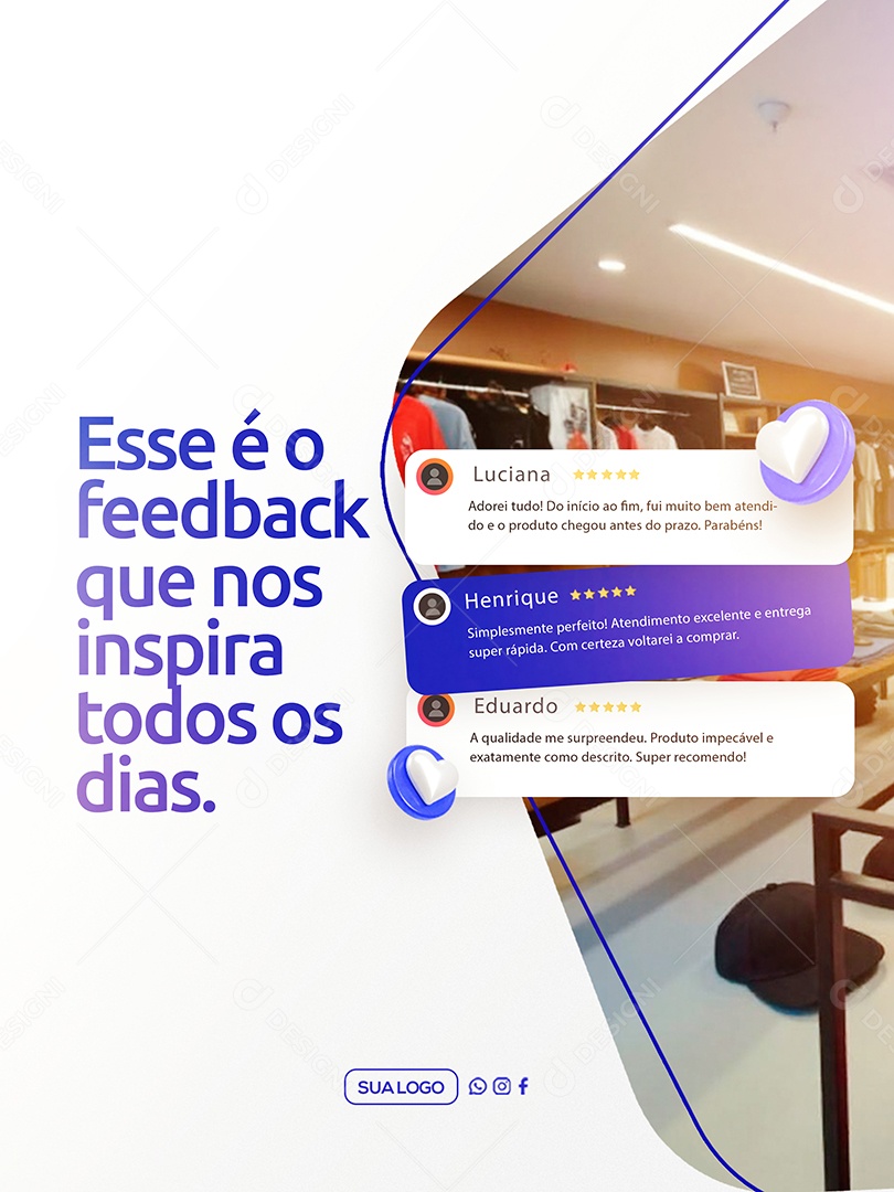 Social Media Feedback Esse é o Feedback que nos Inspira Branco e Azul PSD Editável