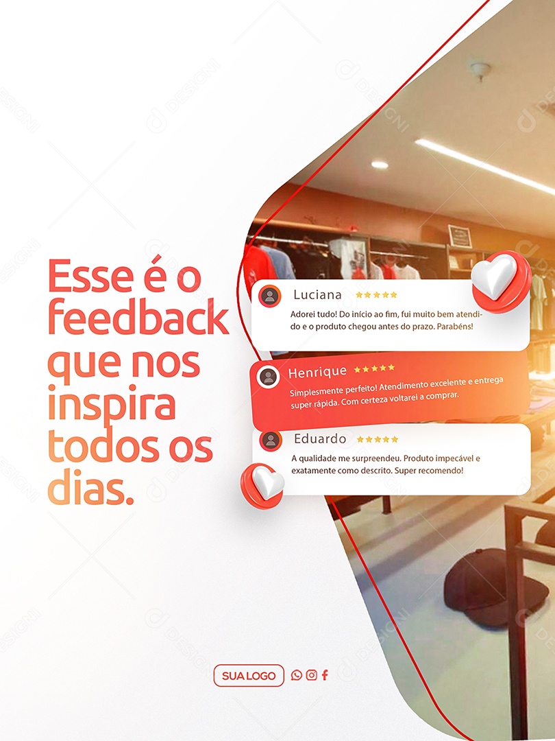 Social Media Feedback Esse é o Feedback que nos Inspira Laranja PSD Editável