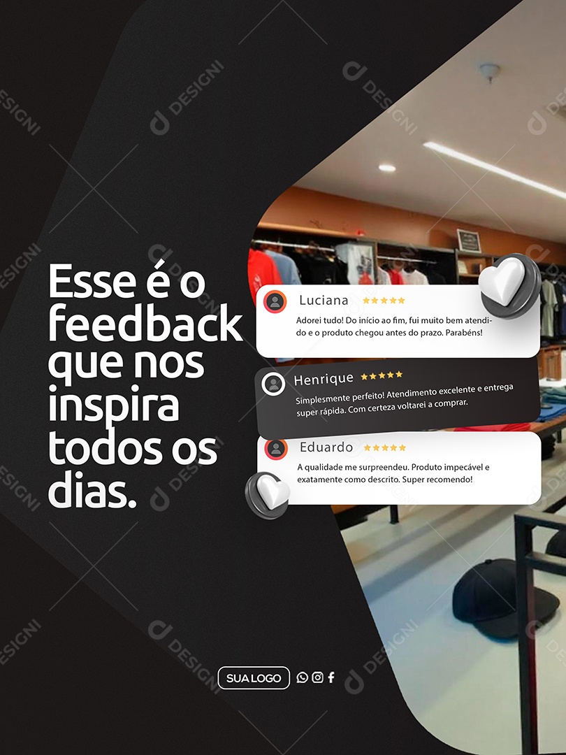 Social Media Feedback Esse é o Feedback que nos Inspira Preto PSD Editável