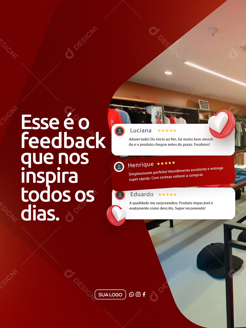 Social Media Feedback Esse é o Feedback que nos Inspira Vermelho PSD Editável