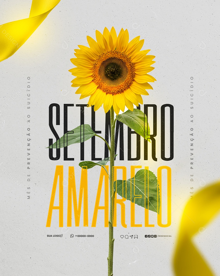 Setembro Amarelo Mês de Prevenção ao Suicídio Girasol Social Media PSD Editável