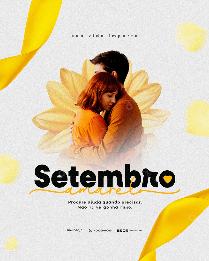 Setembro Amarelo Mês de Prevenção ao Suicídio Procure Ajuda Social Media PSD Editável