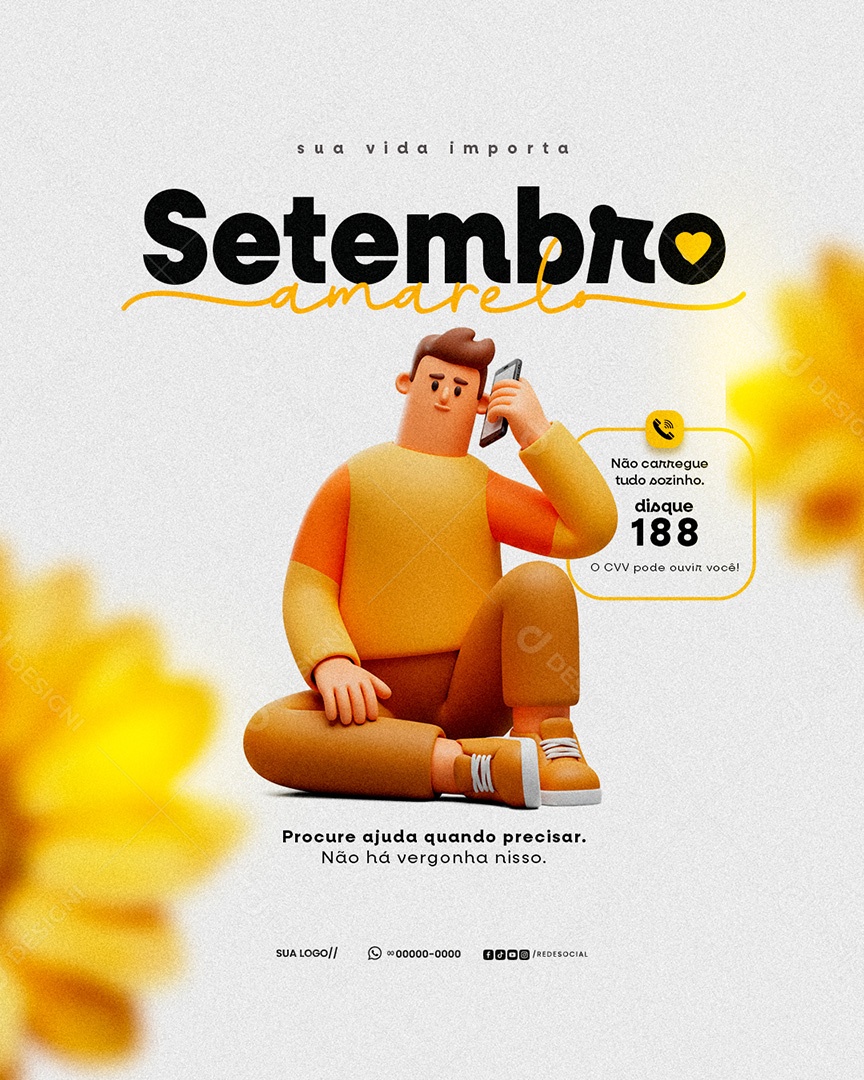 Setembro Amarelo Mês de Prevenção ao Suicídio Social Media PSD Editável