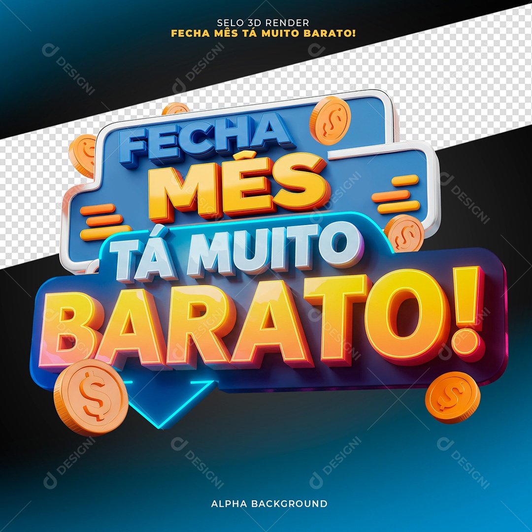 Selo 3D Fecha Mês Tá Muito Barato Azul PSD Editável