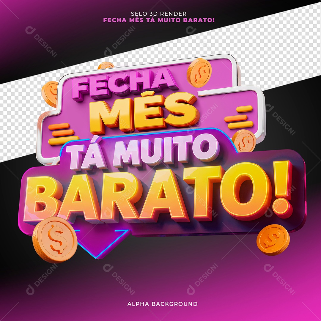 Selo 3D Fecha Mês Tá Muito Barato Rosa PSD Editável