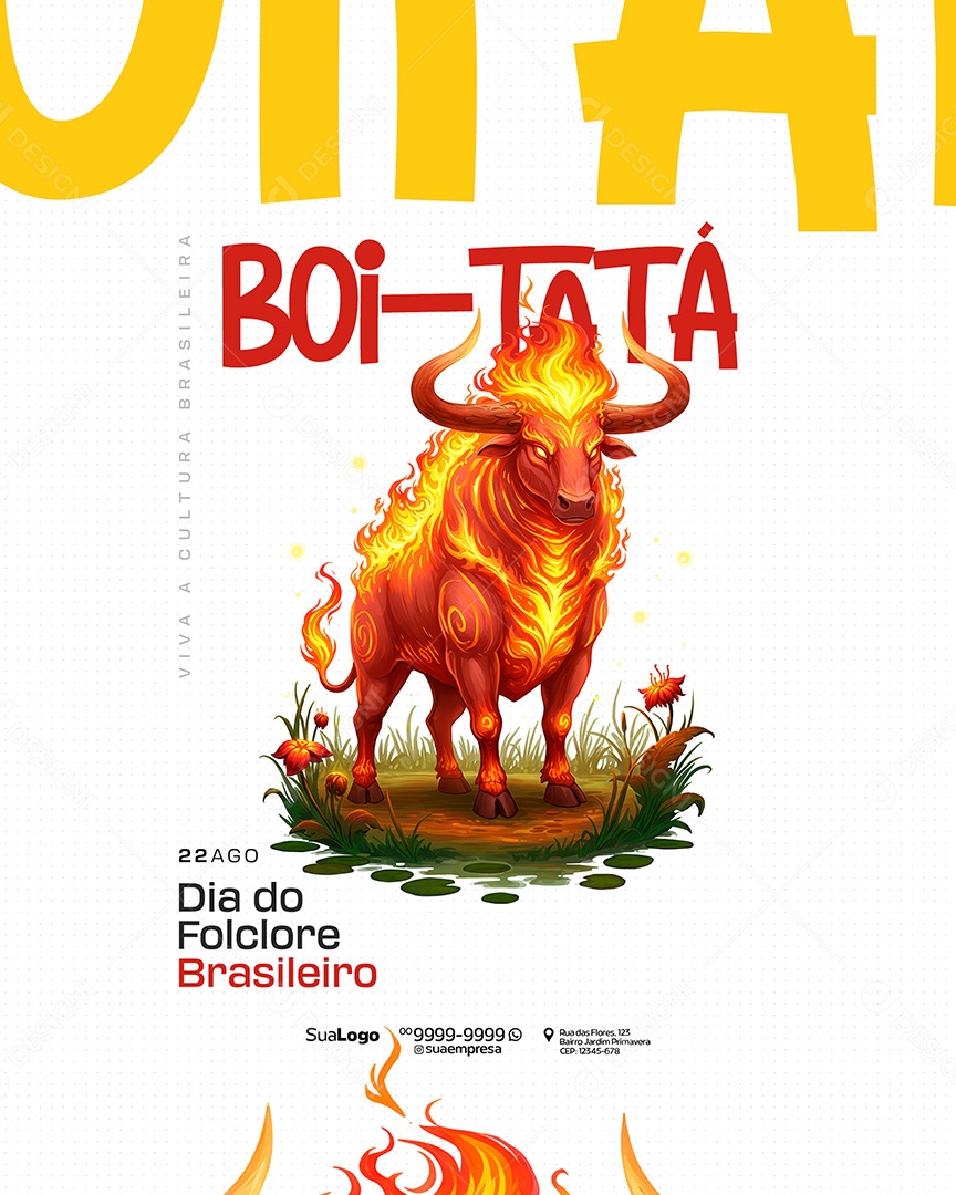 Dia do Folclore 22 de Agosto Brasileiro Boi Tatá Social Media PSD Editável