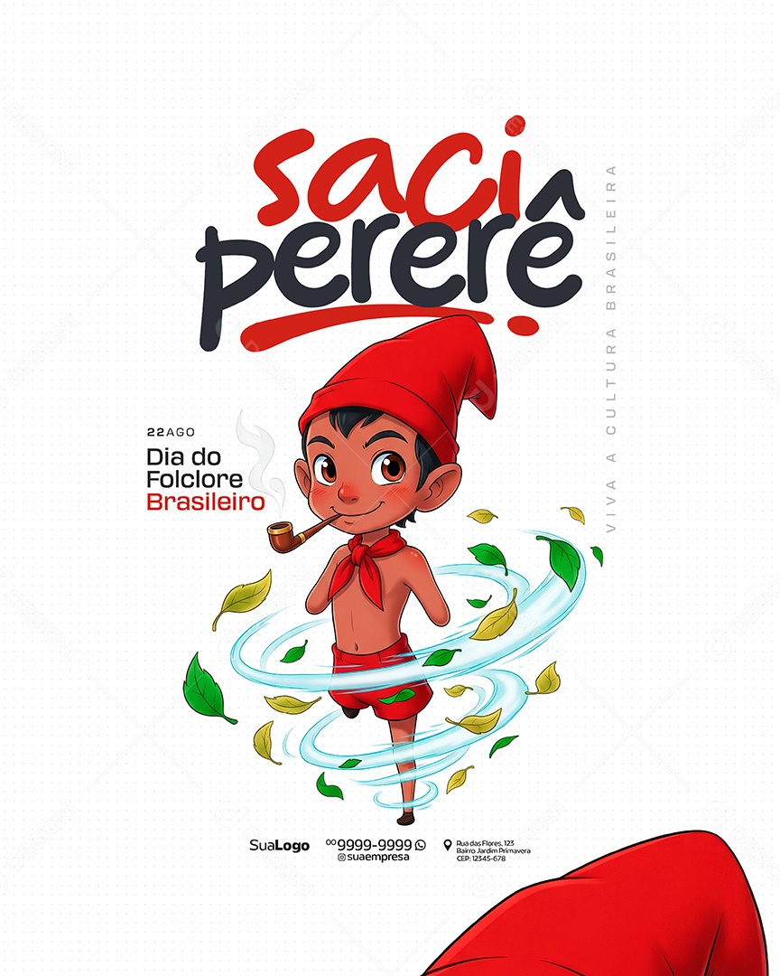 Dia do Folclore 22 de Agosto Brasileiro Saci Pererê Social Media PSD Editável