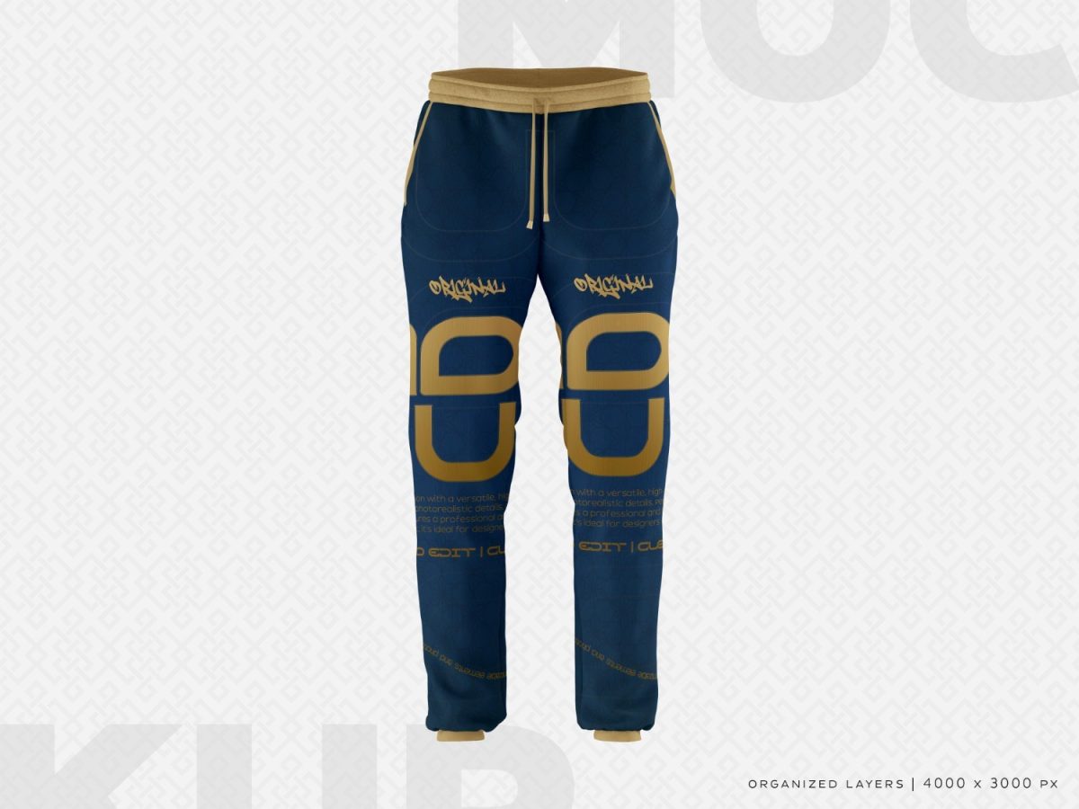Calça Moletom Azul e Dourada Mockup Editável Original  PSD Editável