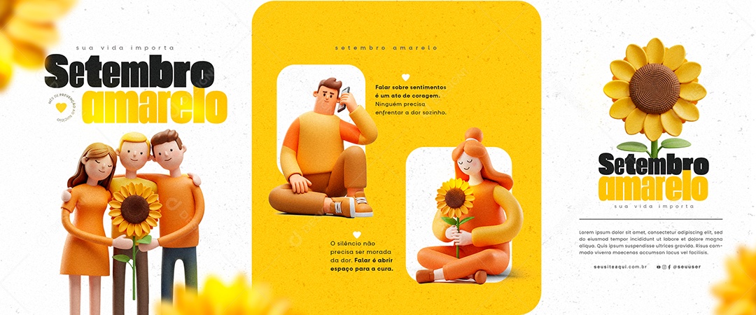 Carrossel Setembro Amarelo Mês de Prevenção ao Suicídio Social Media PSD Editável