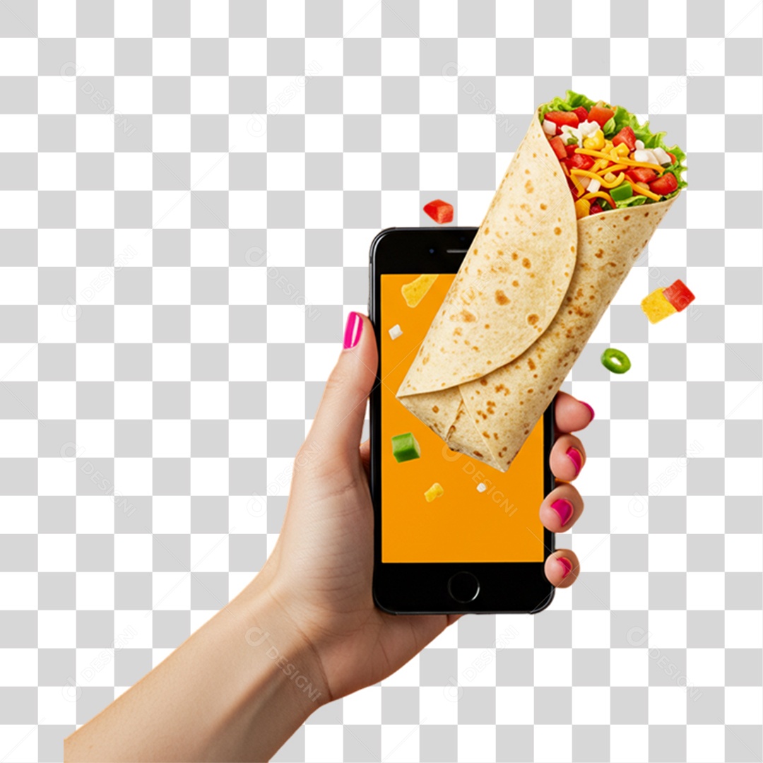 Mão Telefone e Burrito PNG Transparente