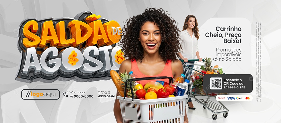 Banner Saldão de Agosto Supermercado Social Media PSD Editável