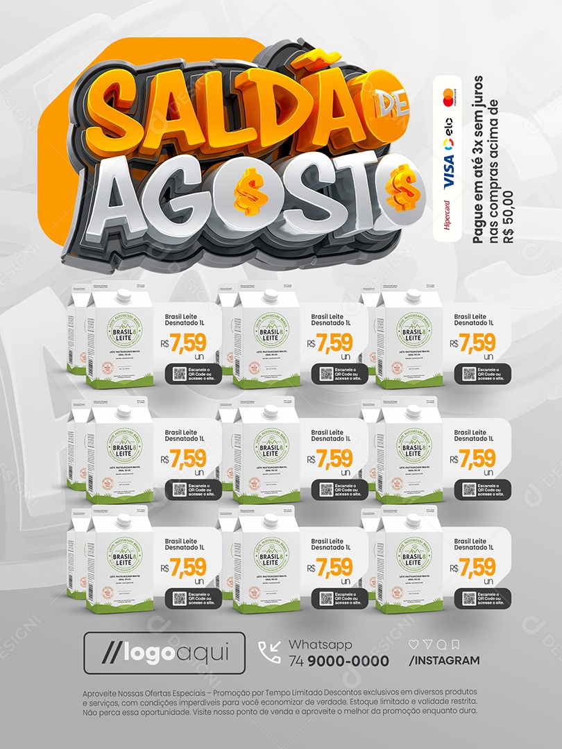 Encarte Saldão de Agosto Supermercado Social Media PSD Editável