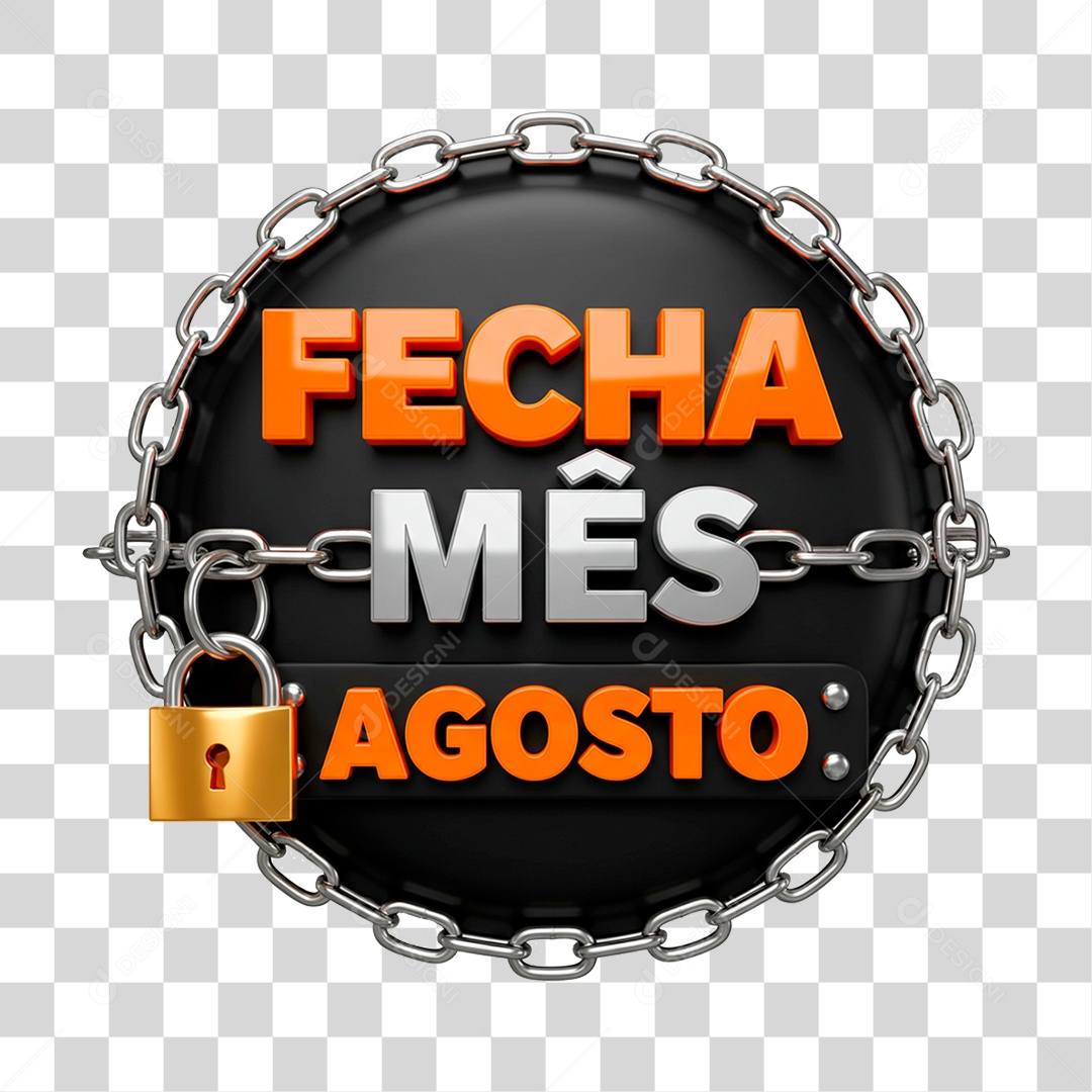 Selo 3D Fecha Mês Agosto para Composição PNG Transparente