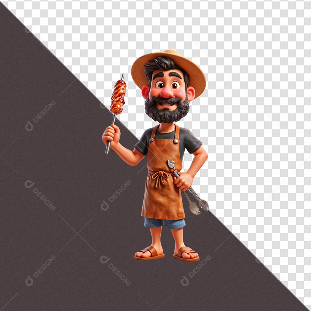 Personagem Açougueiro Segurando Faca Selo 3D Para Composição PSD
