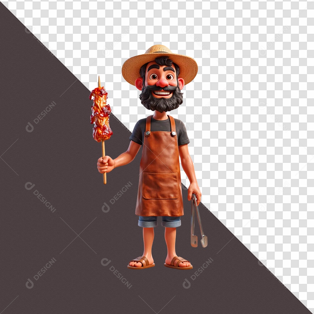 Personagem Açougueiro Segurando Faca Selo 3D Para Composição PSD