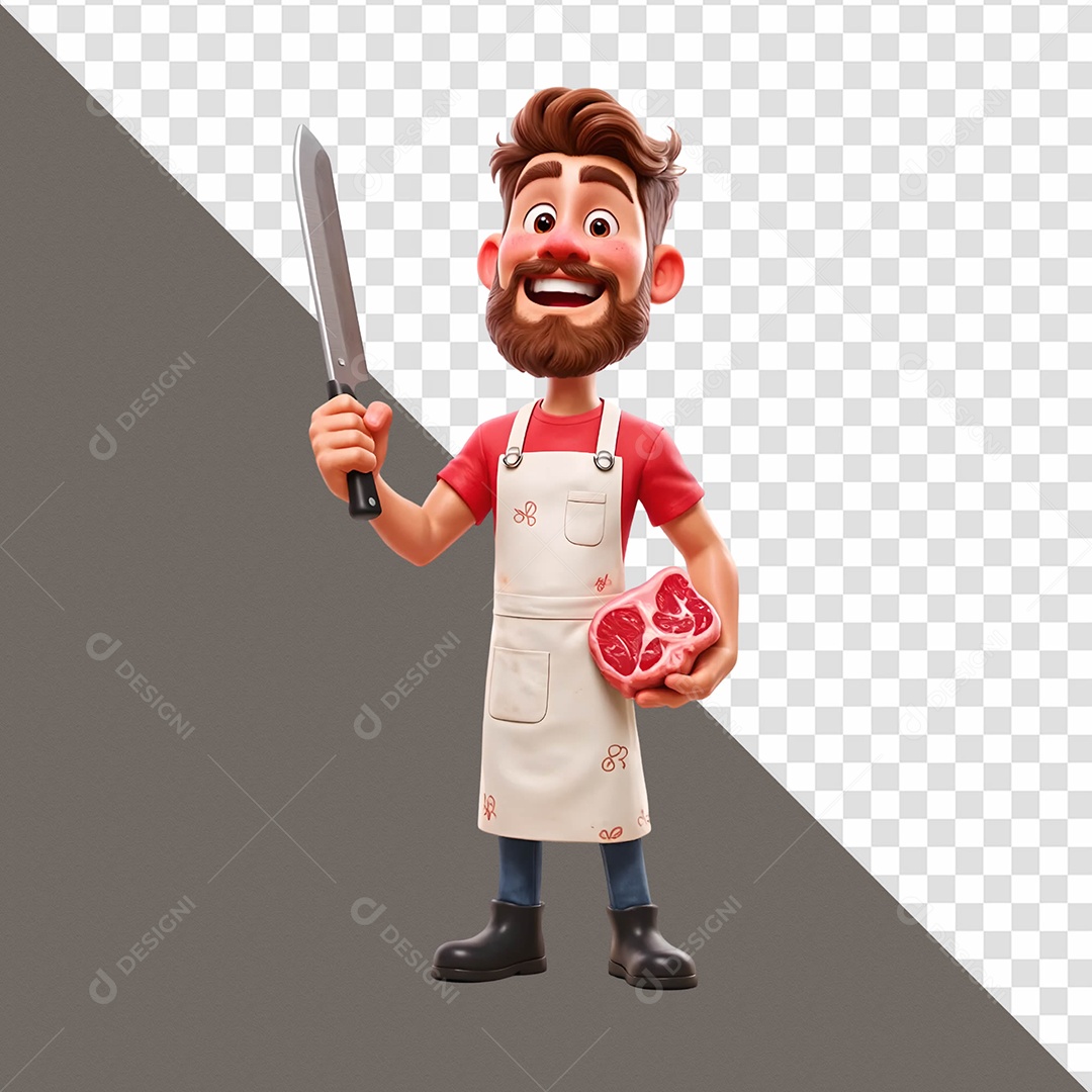 Personagem Açougueiro Segurando Faca Selo 3D Para Composição PSD