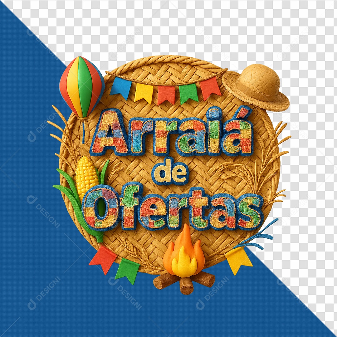 Arraía De Ofertas São João Selo 3D para Composição PSD