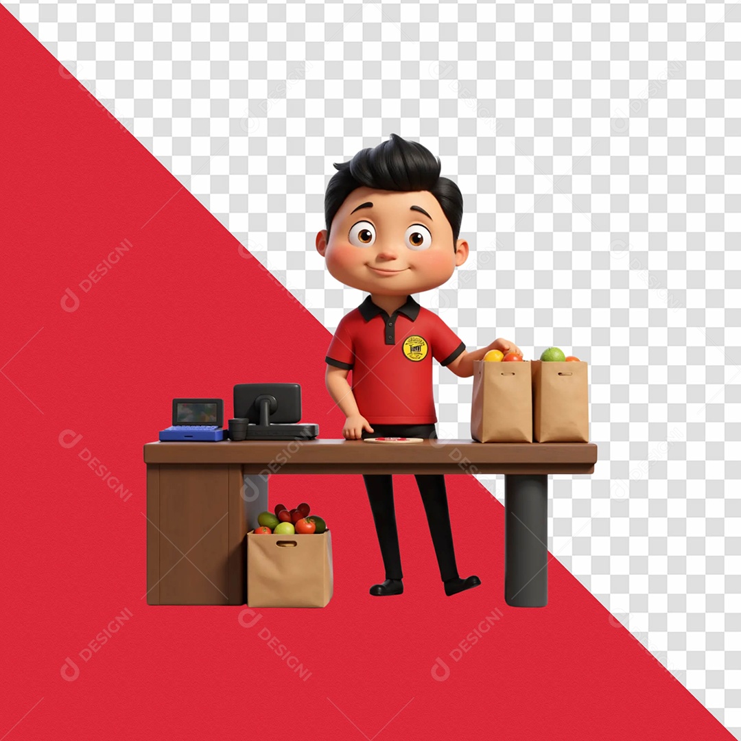 Personagem Trabalhando Selo 3D Para Composição PSD