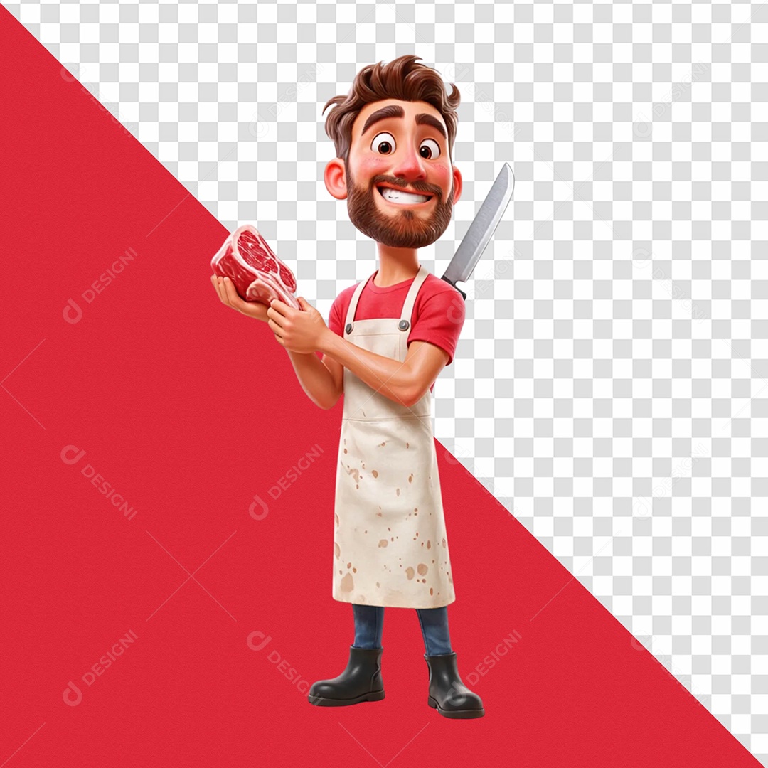 Personagem Açougueiro Segurando Carne Selo 3D Para Composição PSD