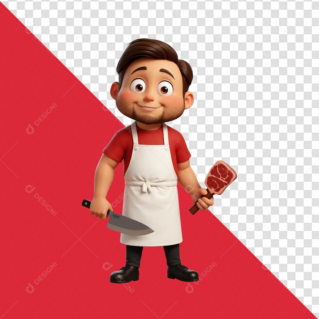 Personagem Açougueiro Segurando Faca Selo 3D Para Composição PSD