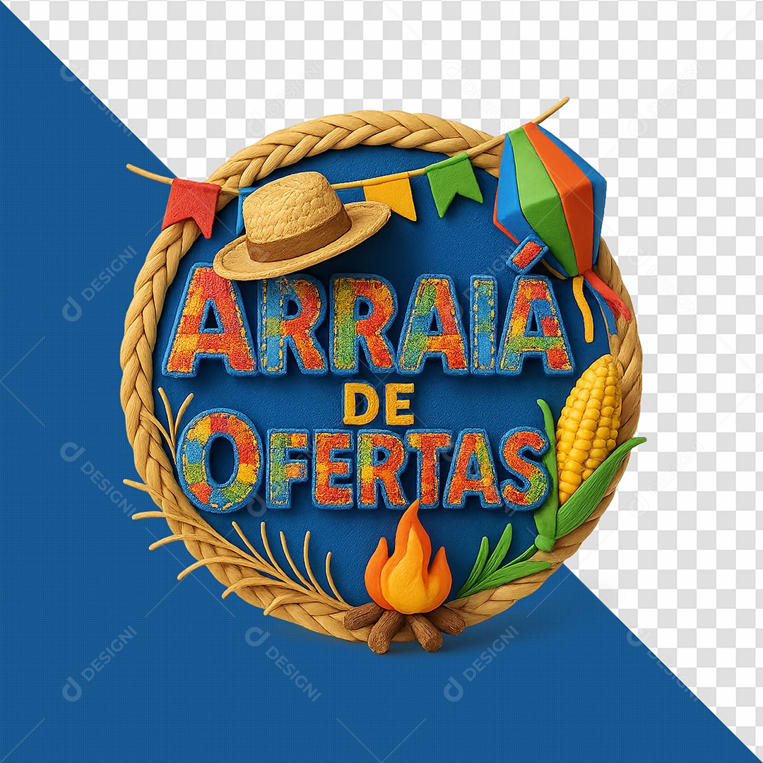 Arraía De Ofertas São João Selo 3D para Composição PSD