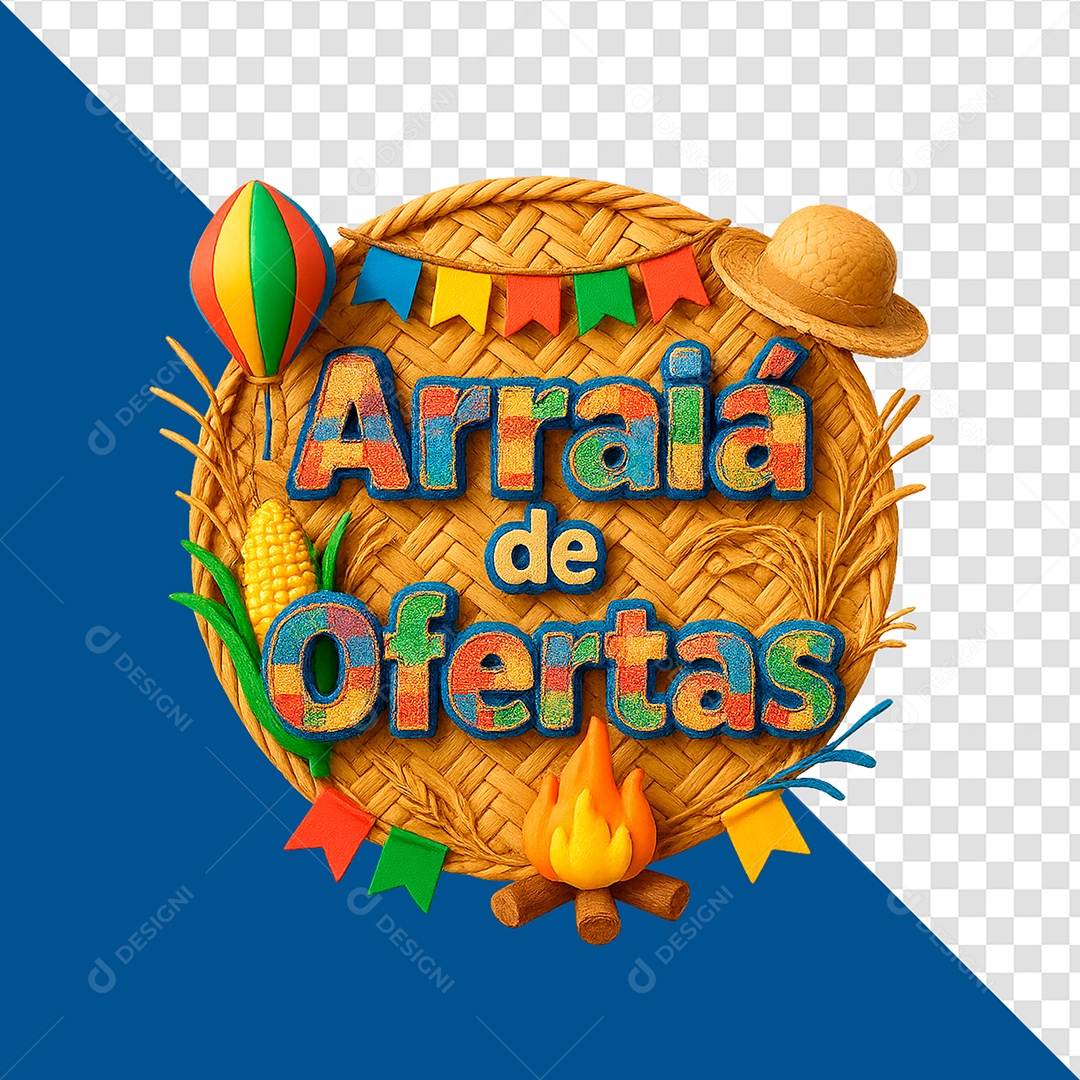 Arraía De Ofertas São João Selo 3D para Composição PSD