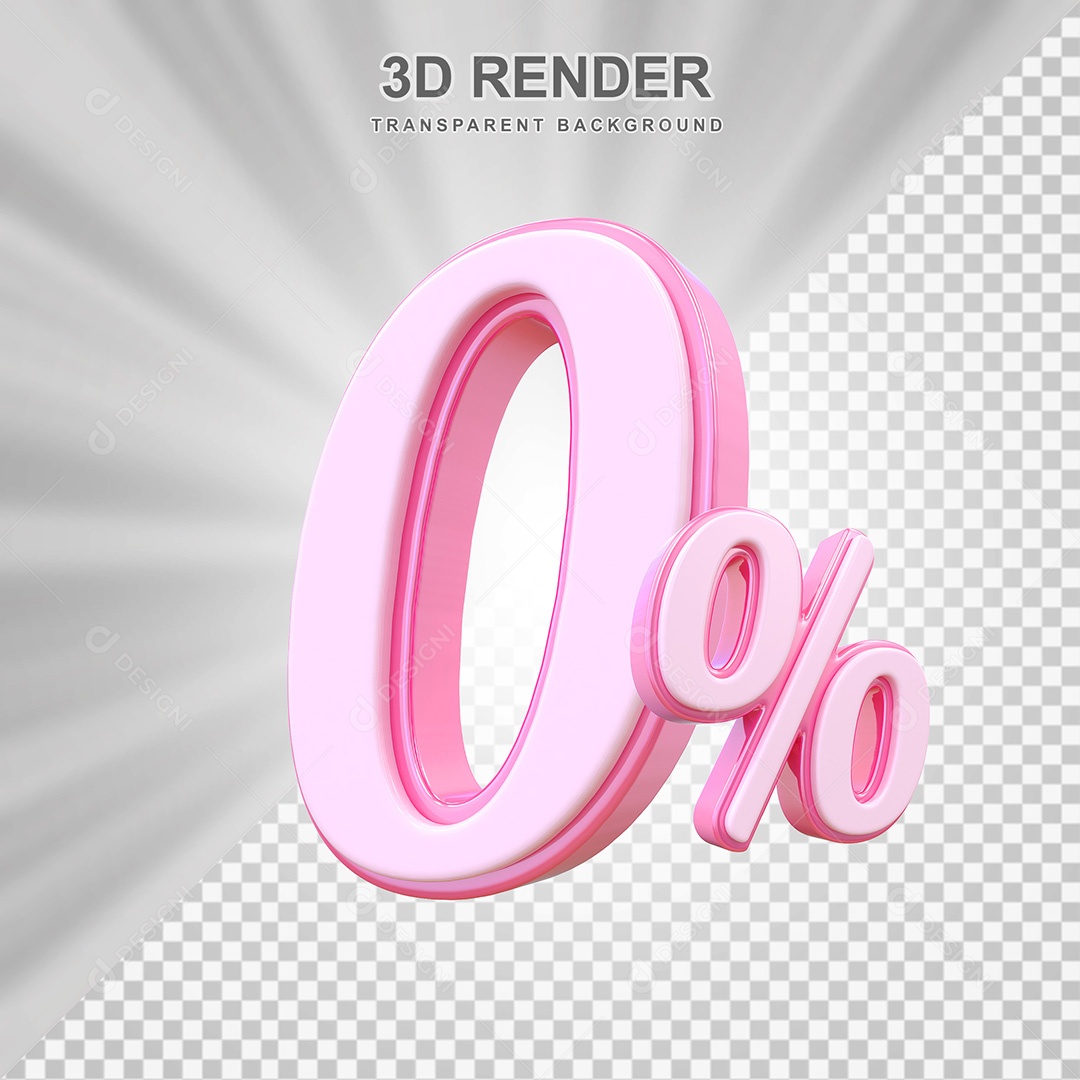 Elemento 3D Número 0% Rosa Para Composição PSD
