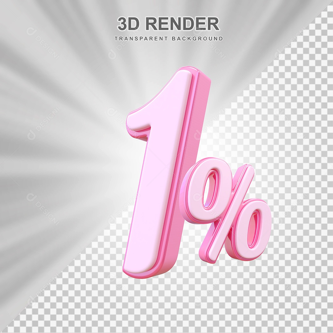 Elemento 3D Número 1% Rosa Para Composição PSD